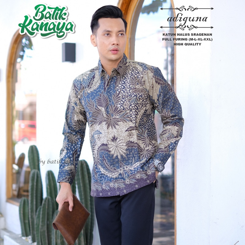 ADIGUNA Kemeja batik pria Lengan Panjang Furing Bahan Katun PREMIUM