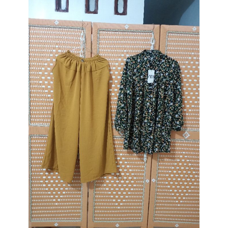 SetCel-Setelan Celana Crinkle Motif Bunga