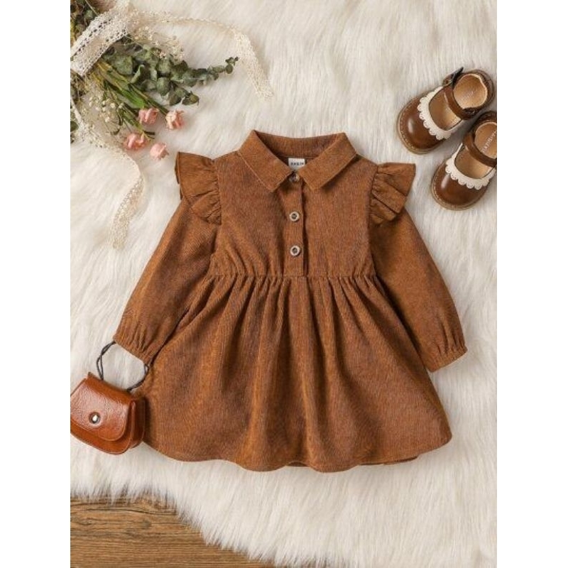 Gamis Baby Elsa Ruffle Shirt Dress 12-24 Bulan Premium