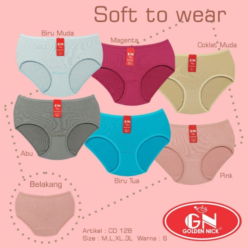 GOLDEN NICK CD 128 | CD Kerut Belakang | Celana Dalam Wanita Katun Murah | CD Cewek | Pakaian Dalam