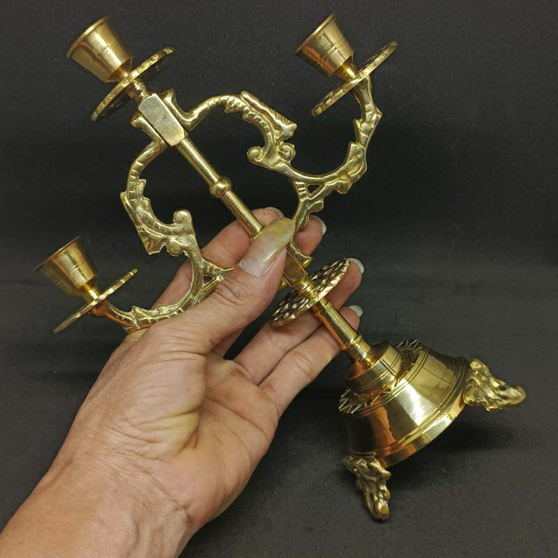 Tempat Lilin Kuningan Gold Cabang 3 Motif Ukir