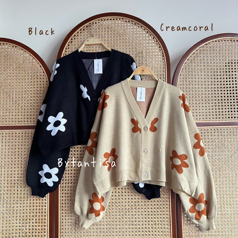 CARDIGAN RAJUT CROP MOTIF BUNGA FLY