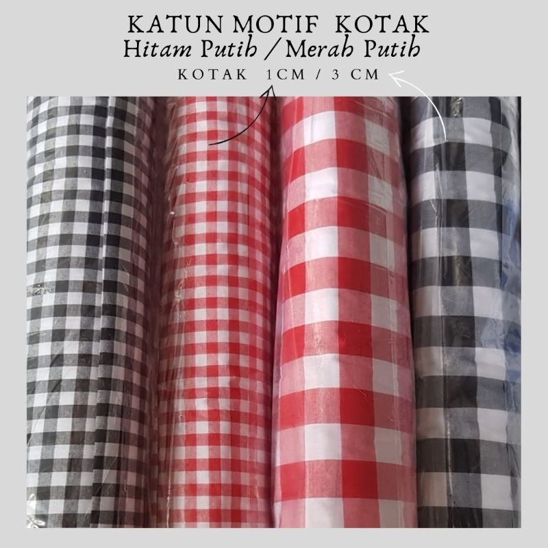 Kain Katun Kotak Motif Merah Putih Kotak Hitam Putih Lebar 150 Cm