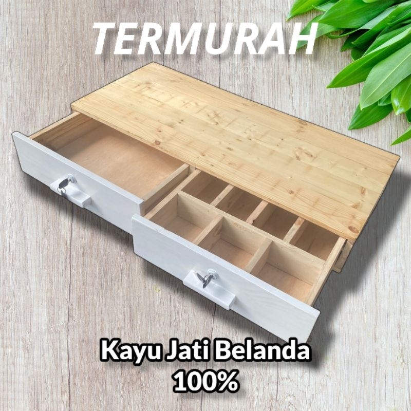 TERMURAH LACI KASIR ATAU CASH DRAWER DARI KAYU PLUS KUNCI 2 LACI