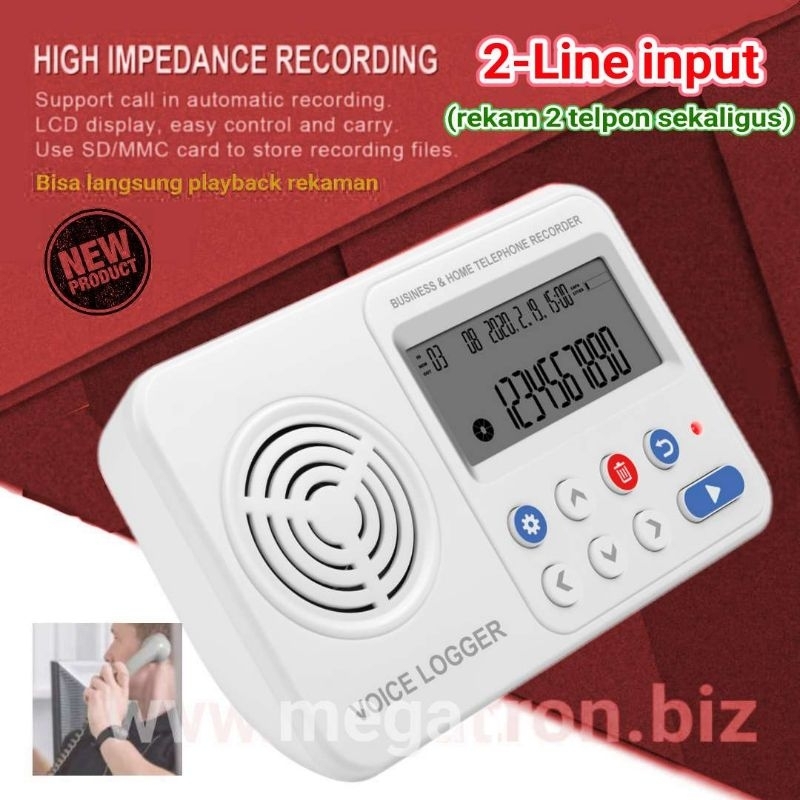 2-ch Auto Telephone Recorder/ Logger (Alat perekam telepon) - 2 Line input