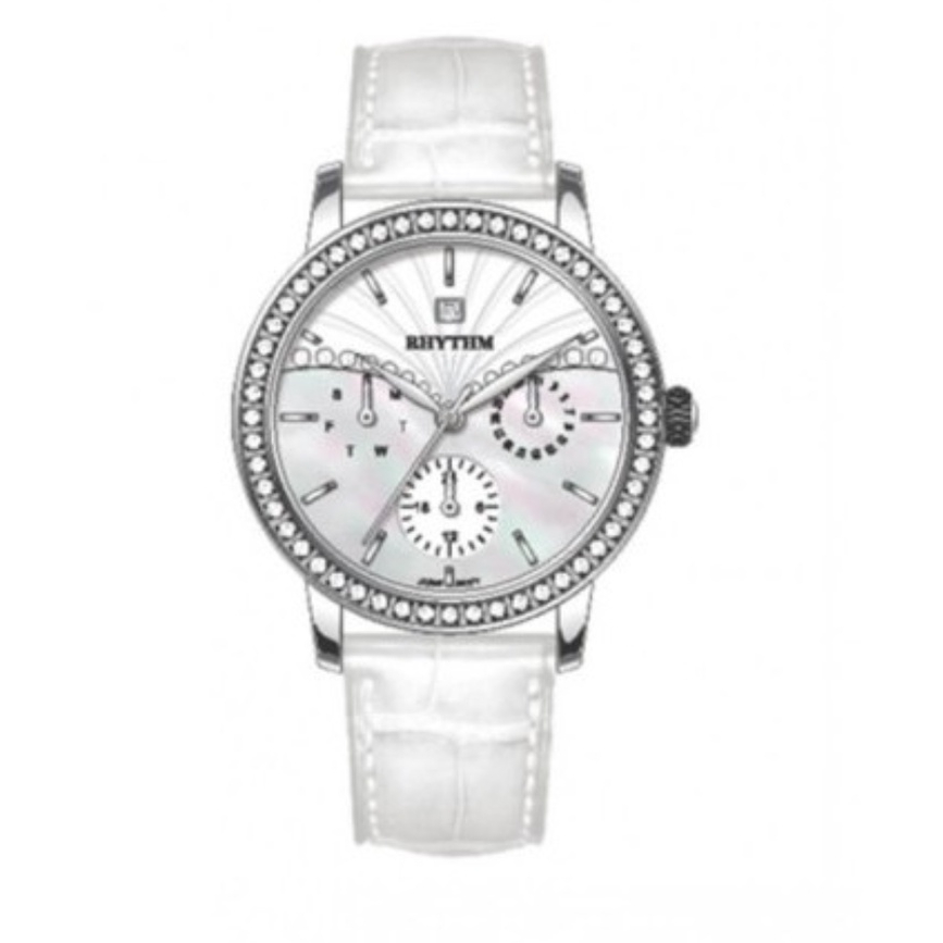 JAM TANGAN WANITA RHYTHM F1401 L01 SILVER LEATHER STRAP