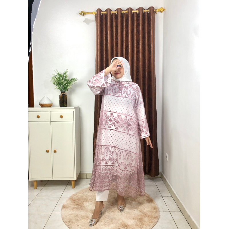 AZZURA DRESS model terbaru/ tunik brukat/ tunik busui/ tunik kekinian/ gamis brukat busui