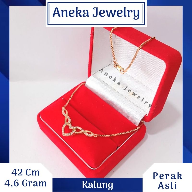 Kalung Koye Gantung Love Mata 2, Sepuh Emas Kuning, Perak 925