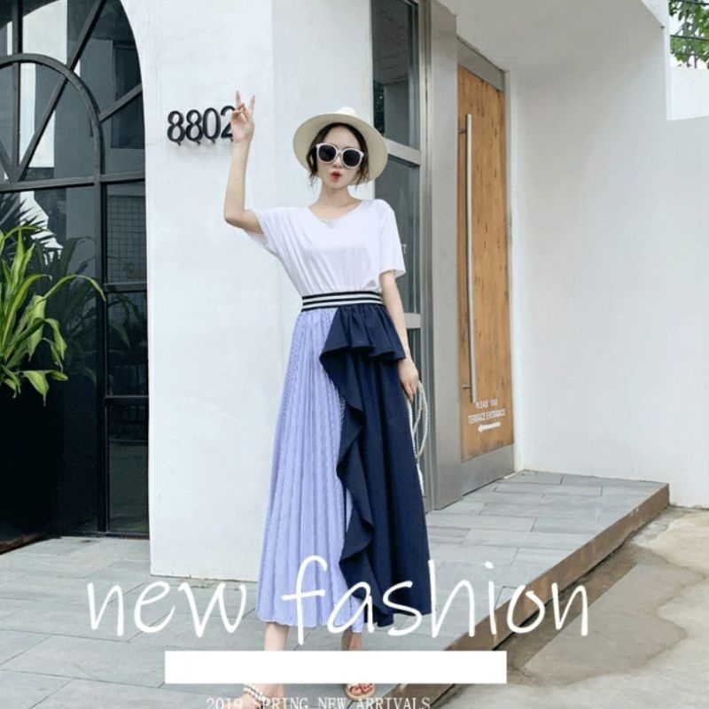 MDLV ~ 4129# Dianthe Asymmetric Pleated Skirt Rok Salur Import