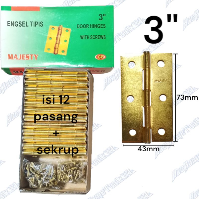 ENGSEL PINTU KUNING GOLD TIPIS 2# , 2,5# , 3# PER SET 1 PASANG PAIR MAJESTY ENGSEL KUPU KUPU PINTU BESI KAYU ALUMINIUM JENDELA KAMAR MANDI