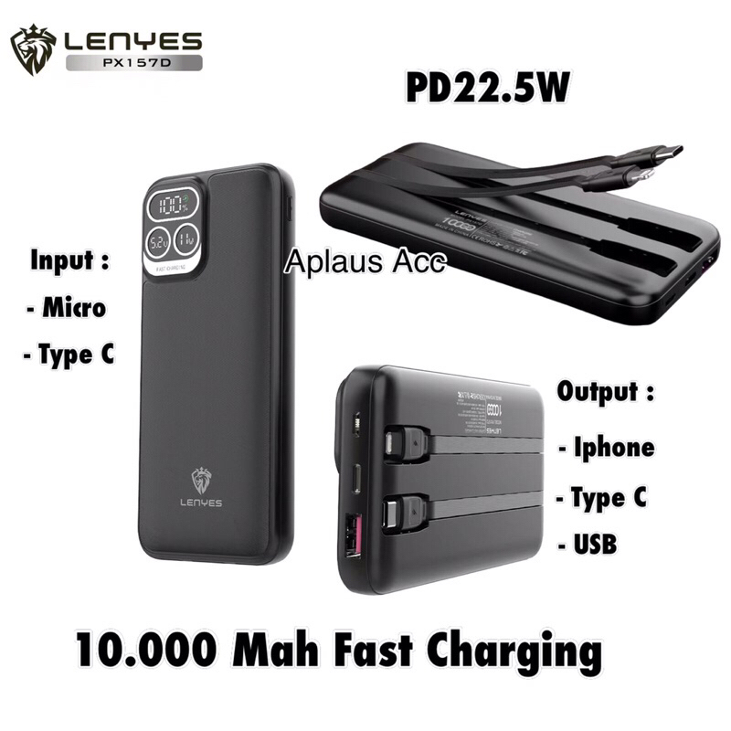 Powerbank Super Fast Charging 10.000mAh Lenyes PX157D Power Bank Original