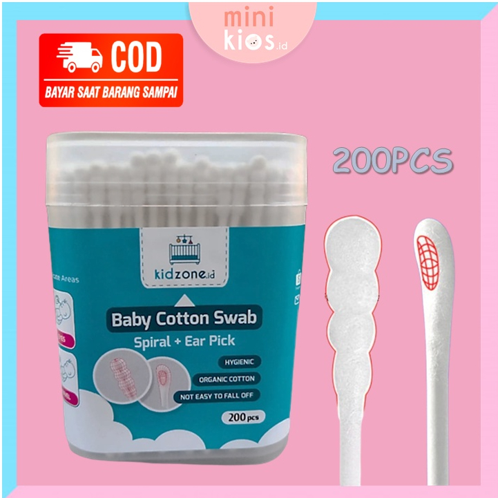 Cotton Buds Baby Kapas Steril Kepala Spiral+Ear Pick Packaging Kidzone / Pembersih Telinga Anak / Baby Wooden Cutton Buds Eco Friendly