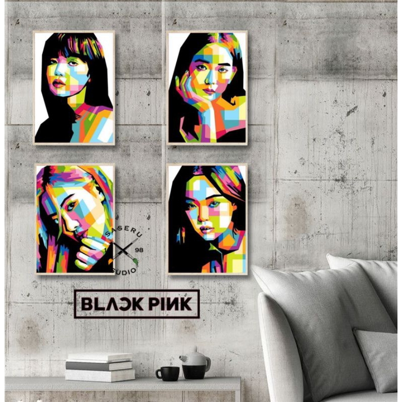 Lukisan Blackpink Girlband wpap art modern + frame siap pajang
