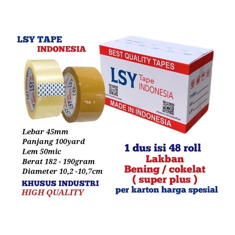 

RB lakban bening / cokelat LSY TAPE 1 dus isi 48 roll 100yard ( super plus ) SP