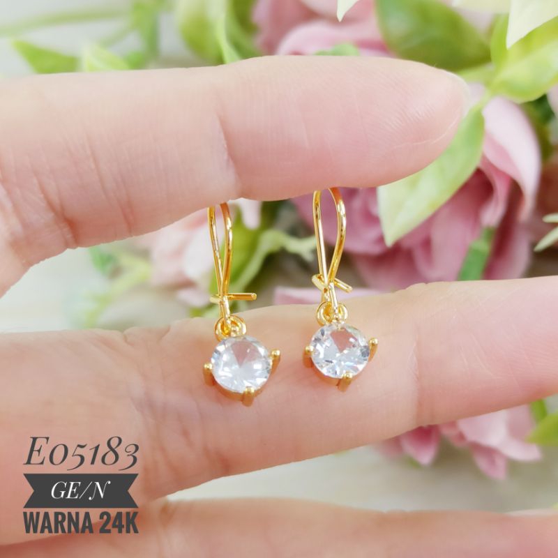 Anting Fashion permata zircon warna 24k gold E05183