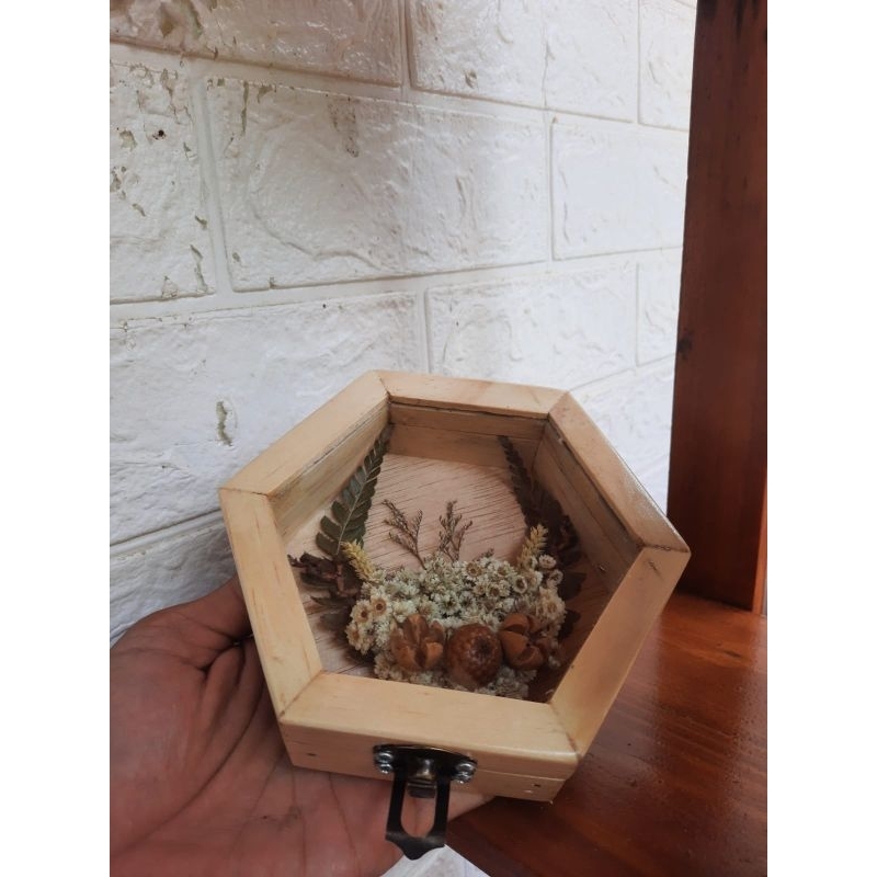 kotak cincin, kotak kayu hexagonal, ring box, kotak perhiasan kayu jati belanda