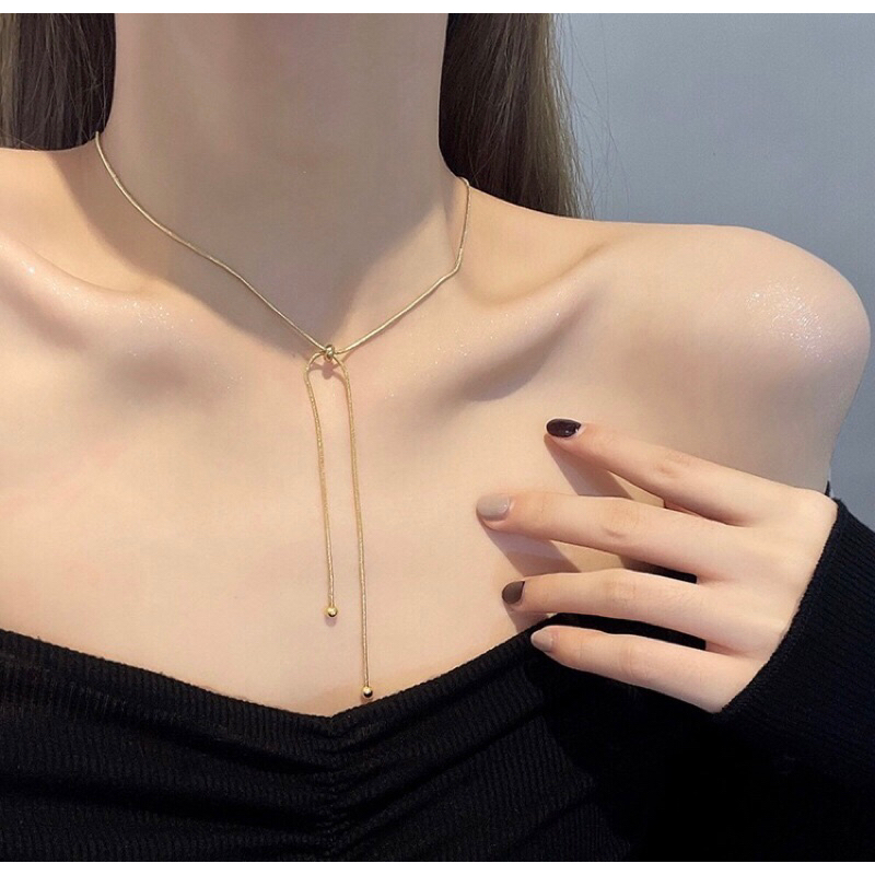Kalung Serut Simple Wanita Titanium Anti karat
