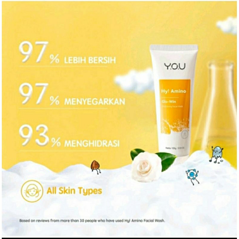 YOU Hy! Amino Wow-Tery Hydrating l Glo-Win Brightening | By-Byateria Facial Wash 100gr - Hy Amino Y.O.U