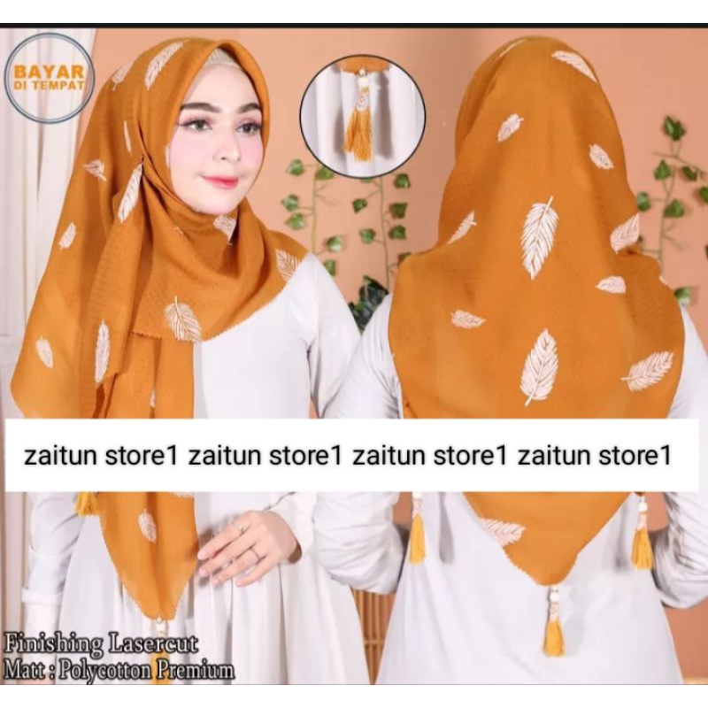 Hijab Segi Empat Tassel jambul Mutiara Motif Bulu Warna Terlengkap / Jilbab Segiempat Motif Bulu Laser Tassel Mutiara Jambul Anti Mleyot Trend Kekinian Modern / Kerudung Segi4 pom-Pom Mutiara Model Terbaru Bella Square polos Waffle laser cut