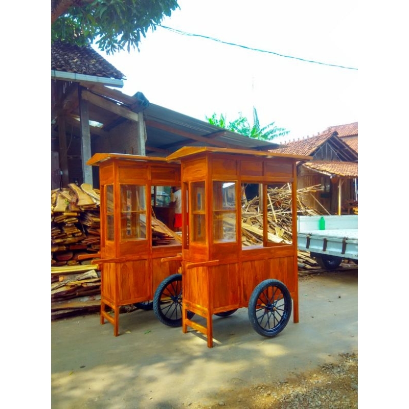 gerobak bakso dorong kayu jati perhutani / gerobak mie ayam dorong jepara