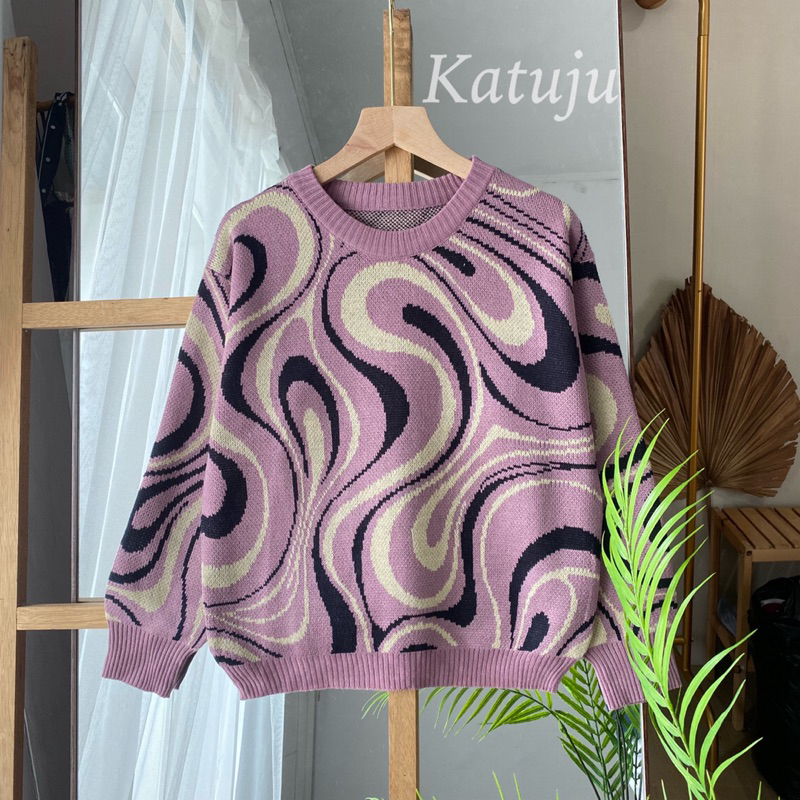 SWEATER RAJUT CROP MOTIF AURORA