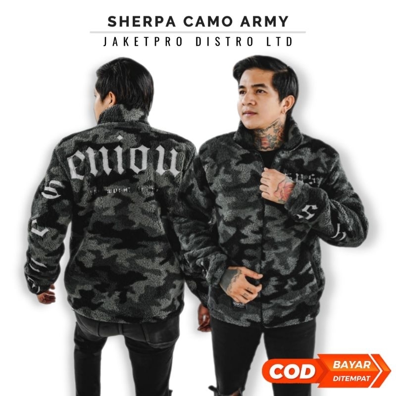 Jaket Sherpa Bulu Camo Pria Tebal - Sherpa Army Musim Dingin Original Jaket Loreng