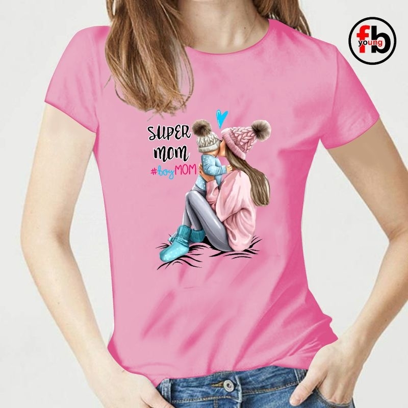 fbyoung kaos atasan wanita super mom lengan pendek