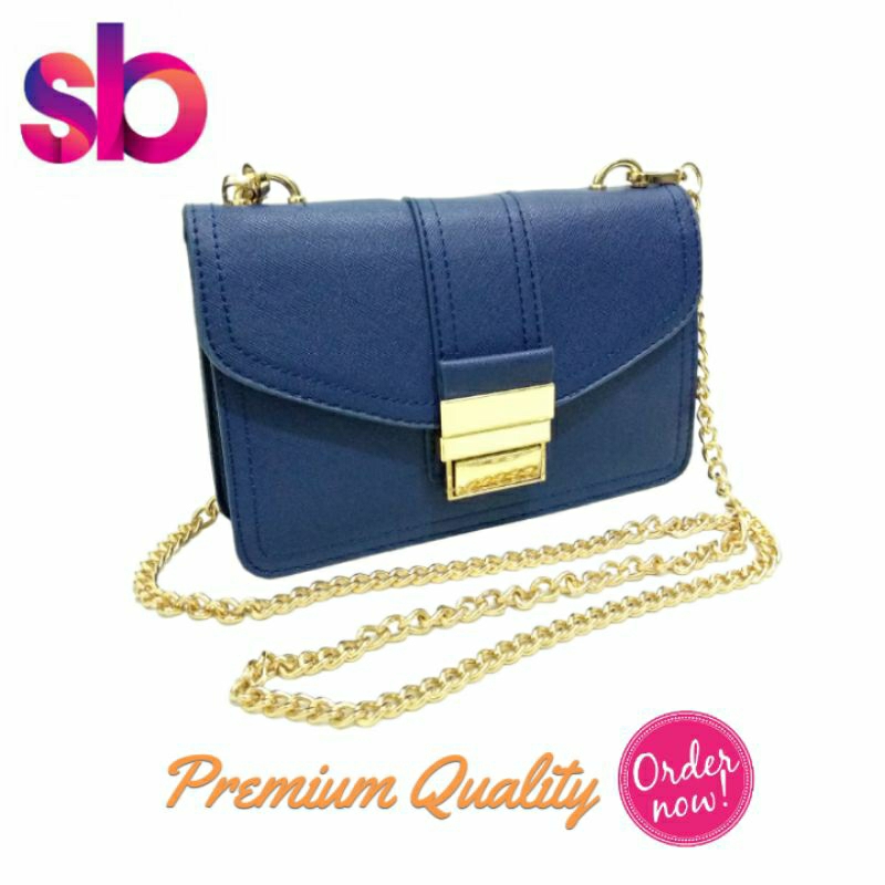Lisa Bag 3 Ruang [ Navy/ Biru Dongker ] Tas Branded Full Rantai Cantik Import Impor Original Ori Cew