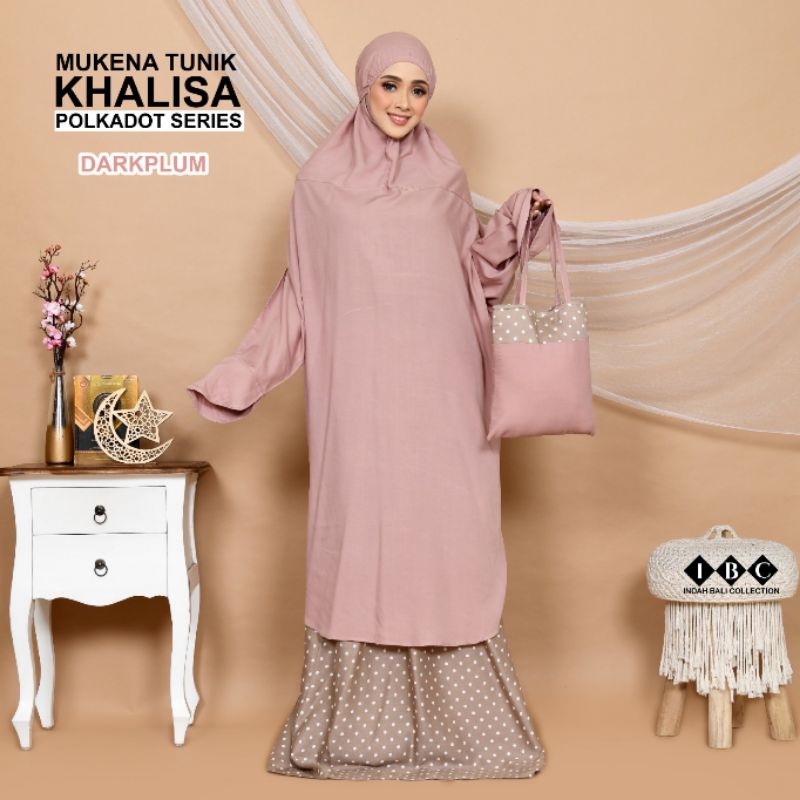Mukena Khalisa Tunik Berlengan Polkadot (atas bawah/putusan)