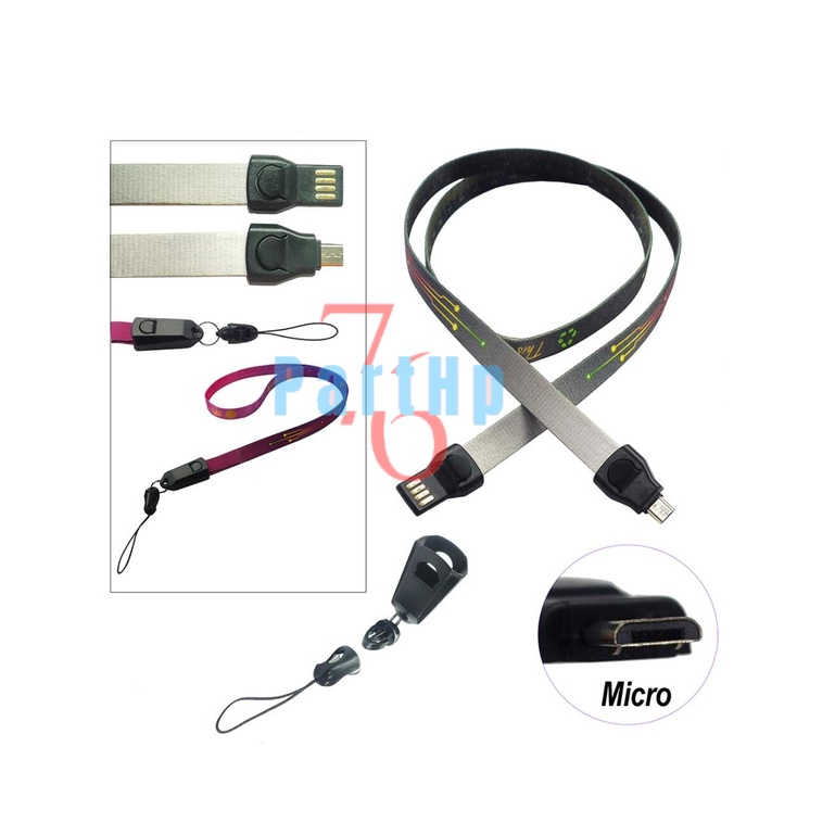 Lanyard Kabel Data Charger + Meteran Gantungan Tali Leher Card micro