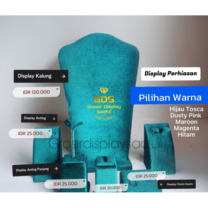 Display Set Perhiasan Anting Gelang Kalung cincin Bahan Bludru velvet