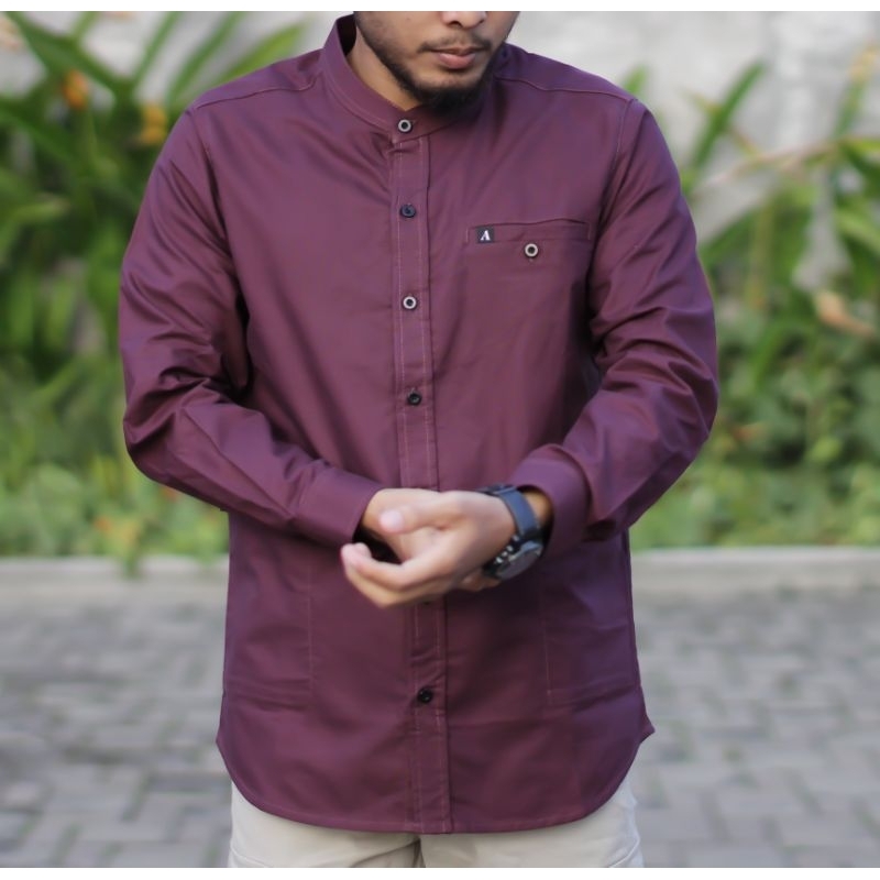 KEMEJA KOKO KURTA PRIA BERKUALITAS LENGAN PANJANG WARNA NAVY MAROON PUTIH HITAM ABU UKURAN M L XL