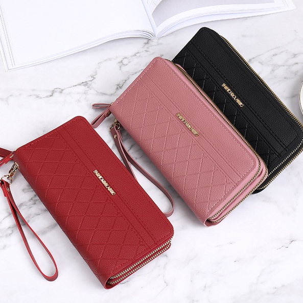 Satu7an D55 Dompet Panjang Wanita Zipper Korea Fashion Stylish Simple Dompet Clutch Cewek 2 Resleting PU