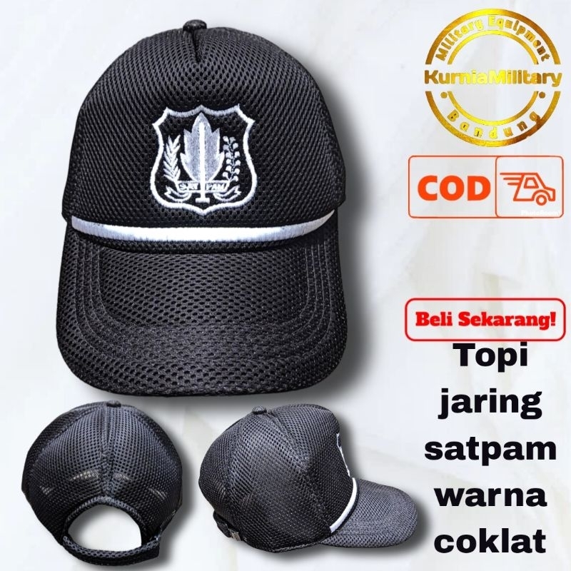 topi jaring satpam coklat | topi satpam coklat | topi jaring security coklat