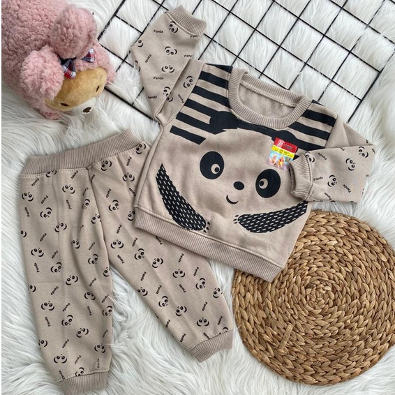 setelan sweater anak laki-laki/perempuan lengan panjang 3-18 bulan motif panda