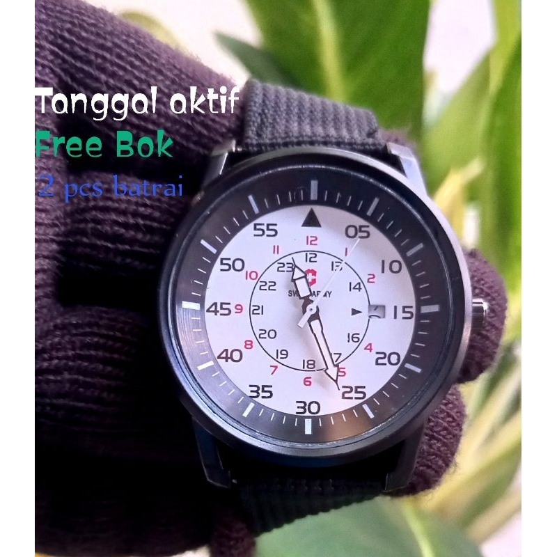 ARLOJI MEN SA 802 KANVAS TANGGAL AKTIF /JAM TANGAN COWOK SWIS ANTI AIR FREE BOK