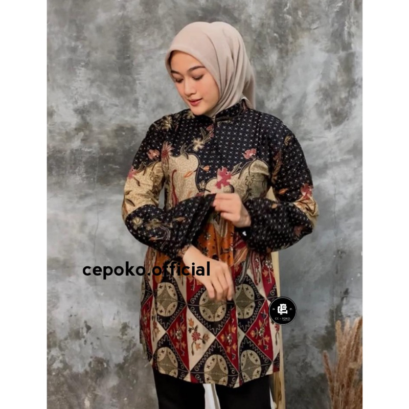 tey-17 Batik wanita ASJ SA HRB026 Kenongo Kemeja Tosca Pendek