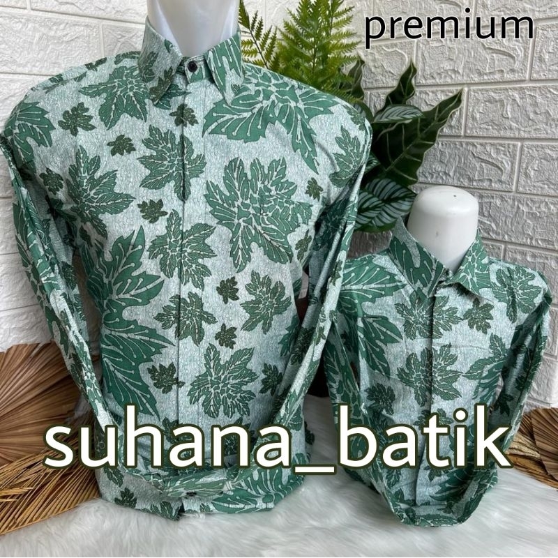 Kemeja batik Couple ayah/anak, warna hijau mint.