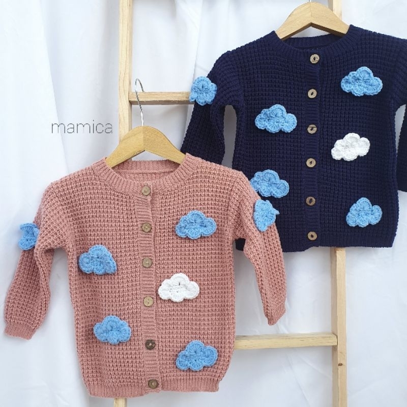 cardigan motif awan anak / rajut anak / sweater rajut anak / custom sweater
