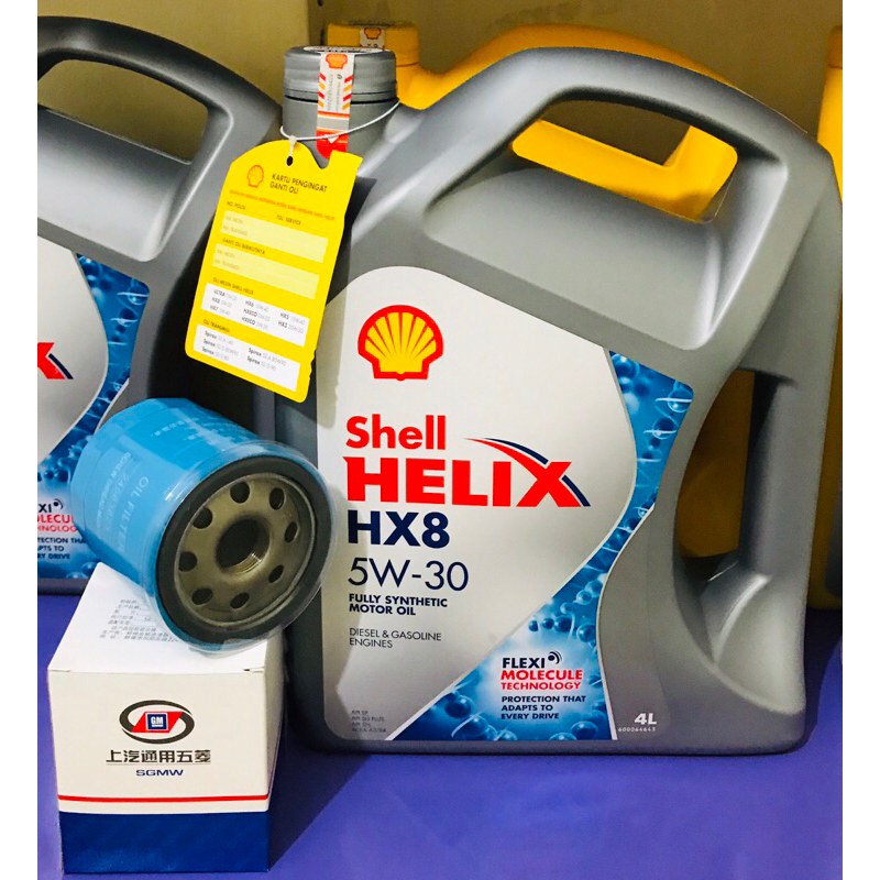 oli mesin shell helix HX8 5w 30 4L / paket filter oli wuling almaz cortez turbo