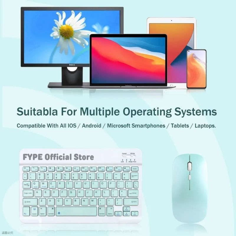 FYPE Keyboard Bluetooth dan Mouse Logitech Wireless 10 Inch Lightweight Portable PC Tablet IOS Android Hp