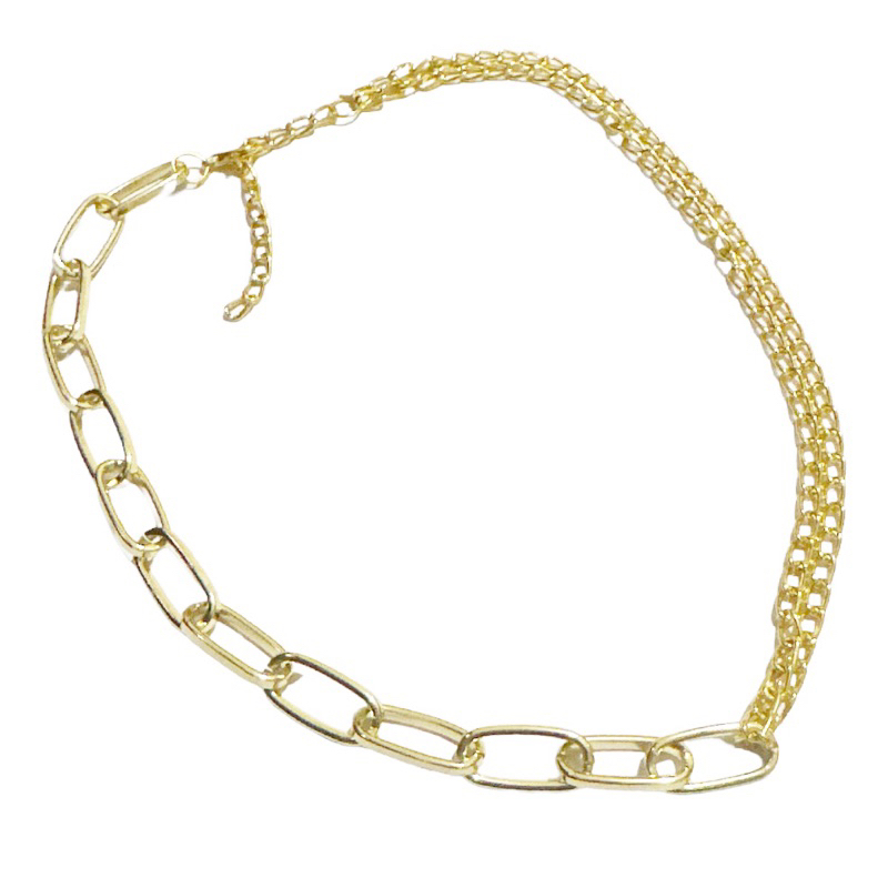 Monroe Asymetric Oval Double Chain Necklace Choker Kalung Rantai Asimetri