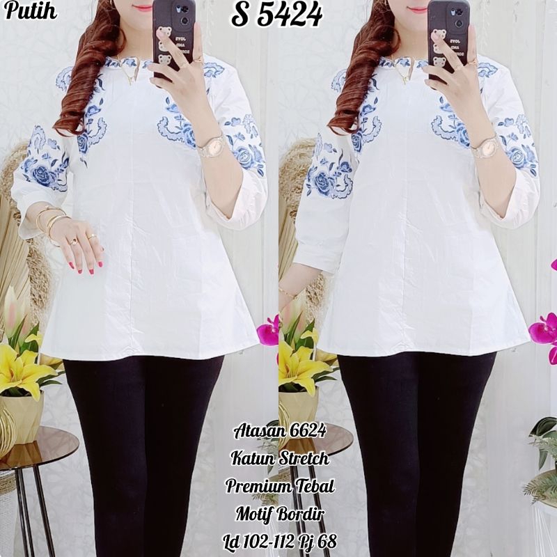 STYLE 5424. BLOUSE BAJU ATASAN KATUN PUTIH BORDIR
