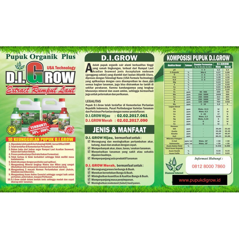 Indiemarkeet Pupuk Organik Digrow Hijau - Merah 4 Liter / Pupuk Cair Organik Digrow