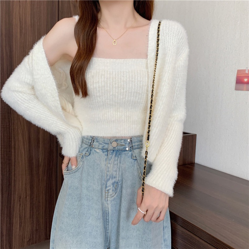 ONE SET TOP KNIT OUTER WANITA ATASAN BULU IMPORT MX729