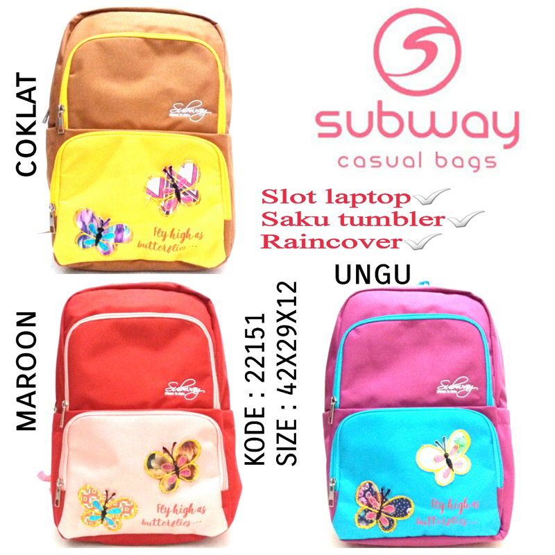 TAS RANSEL SEKOLAH ANAK PEREMPUAN SUBWAY  22151 ADA RAINCOVER TERBARU