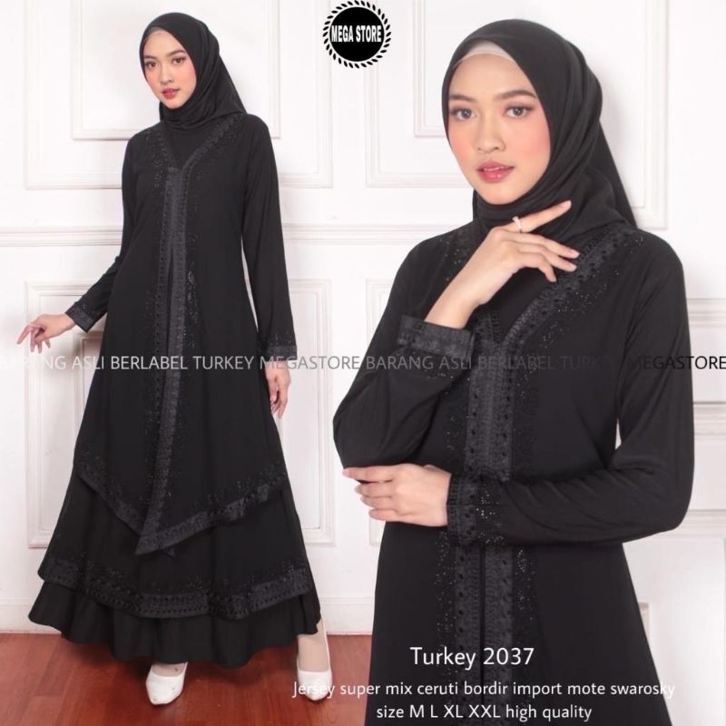 Baju Gamis Wanita Abaya Turkey Turki Hitam 2037 Dress Dres Jubah Hitam Ori Megastore