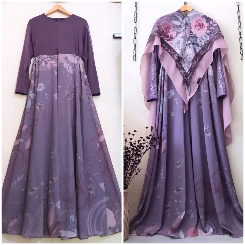 NEW QONITA PURPLE PRINTING DRESS ORIGINAL BY HALIZA SYARI