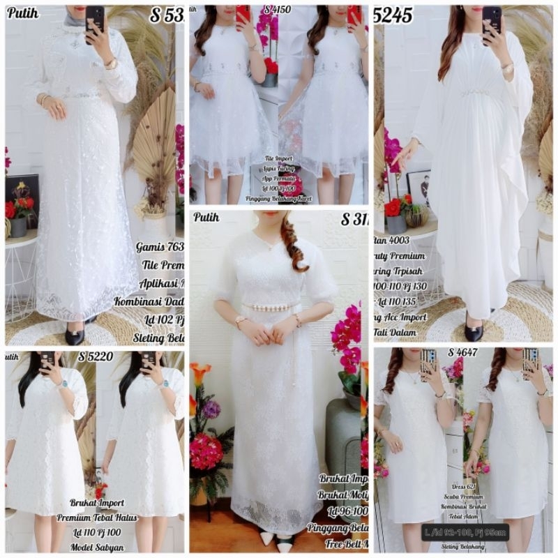 Dress Brukat Mewah Import Khusus PUTIH (ada 50 motif)