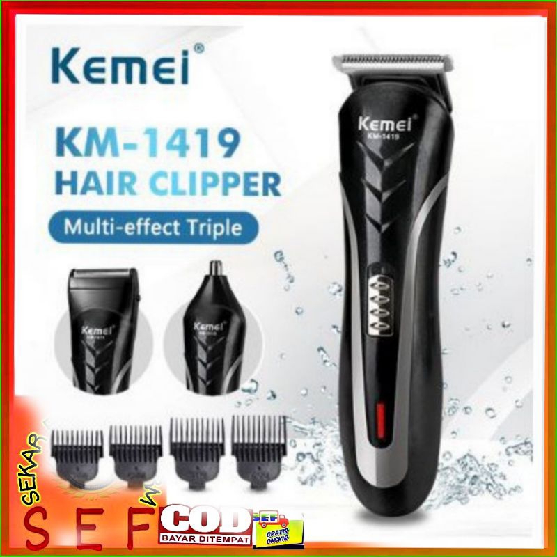 KEMEI 1419 ALAT CUKUR RAMBUT ELEKTRIK CLIPPER 3 IN 1